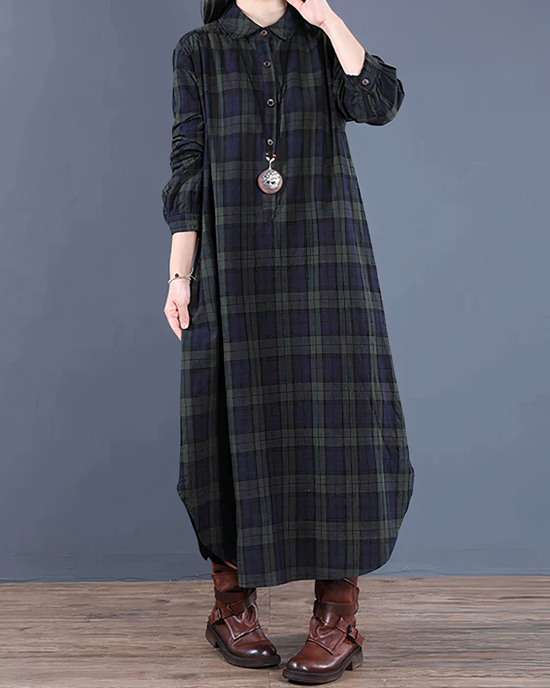 Plaid Cotton Midi Dress – Timeless & Versatile