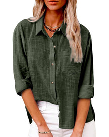 Cotton Linen Blouse - Long Sleeve & Pockets