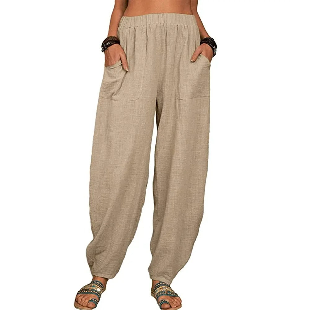 High-Waist Linen Cotton Summer Trousers