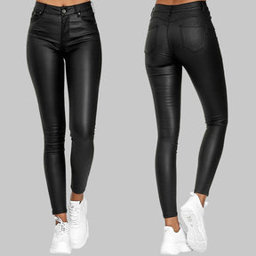 High-Waist Slim Fit Leather Trousers