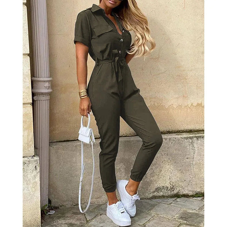 High-Waist Cargo Jumpsuit – Chic & Functional