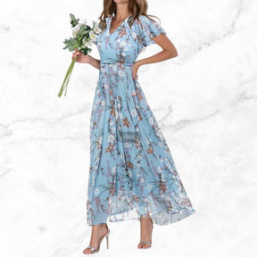 Elegant Floral Chiffon Maxi Dress