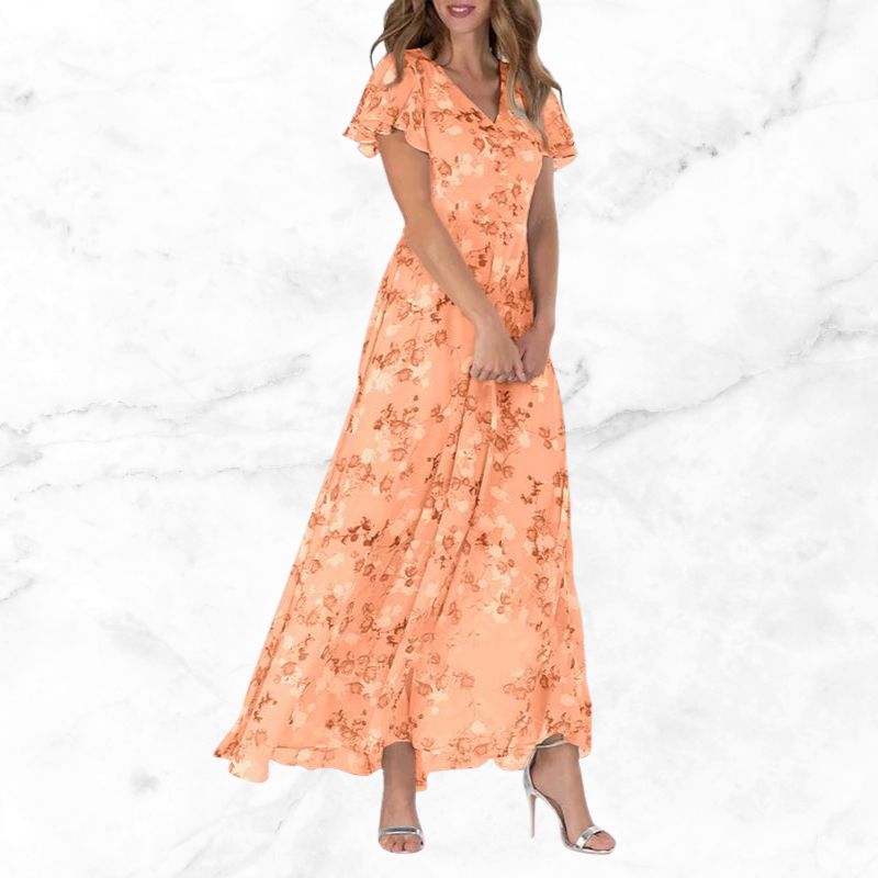 Elegant Floral Chiffon Maxi Dress