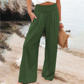 Linen Blend Wide-Leg Pants - Lightweight & Stylish