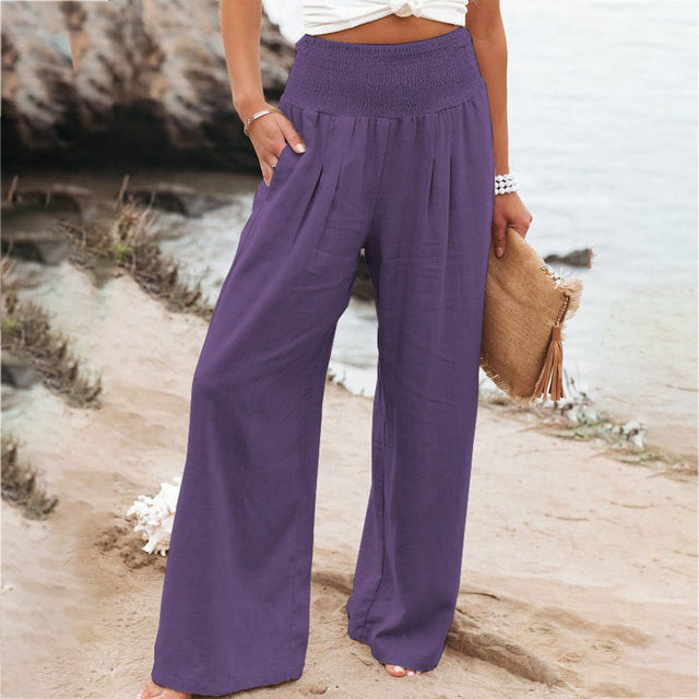 Linen Blend Wide-Leg Pants - Lightweight & Stylish