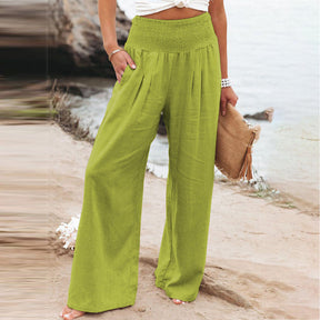 Linen Blend Wide-Leg Pants - Lightweight & Stylish