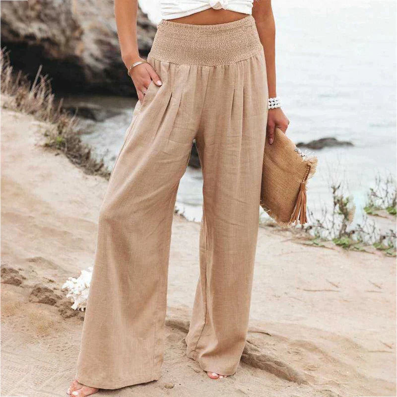 Linen Blend Wide-Leg Pants - Lightweight & Stylish