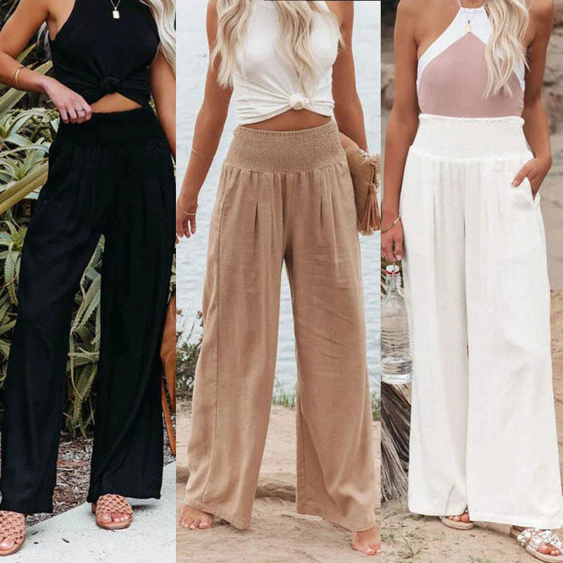 Linen Blend Wide-Leg Pants - Lightweight & Stylish