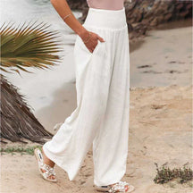 Linen Blend Wide-Leg Pants - Lightweight & Stylish