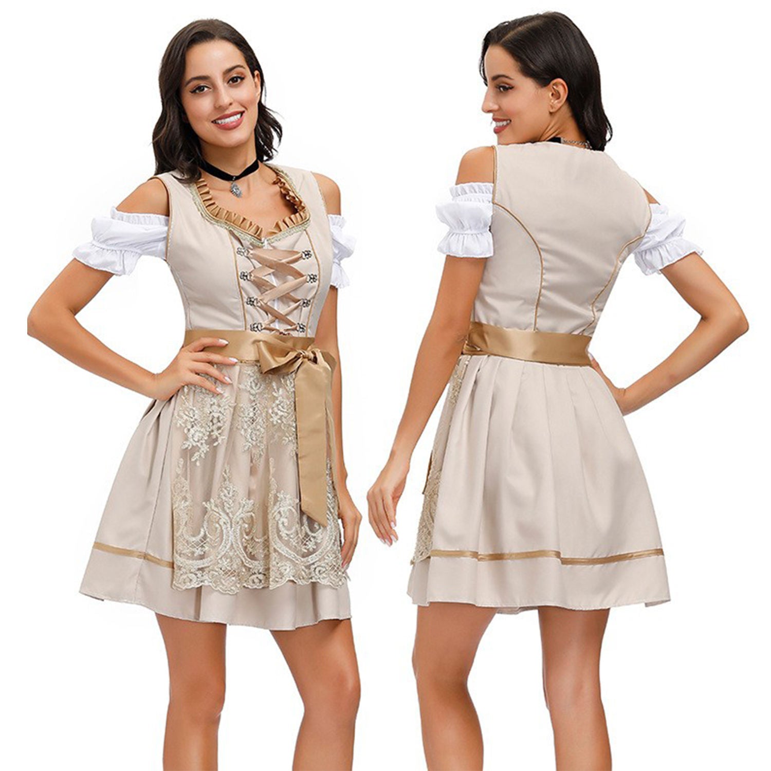 Elegant Beige Lace Oktoberfest Dirndl