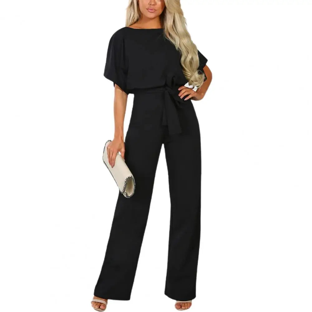 Lace-Up Waist Jumpsuit - Elegant & Flattering