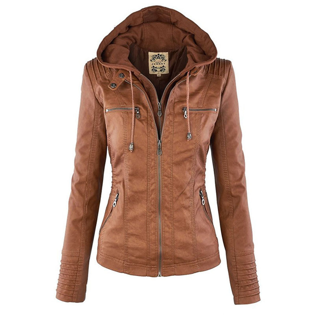 PU Leather Summer Jacket Women | Stylish with Detachable Hood