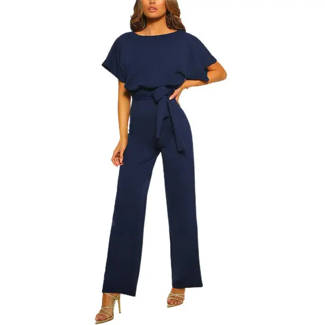 Lace-Up Waist Jumpsuit - Elegant & Flattering