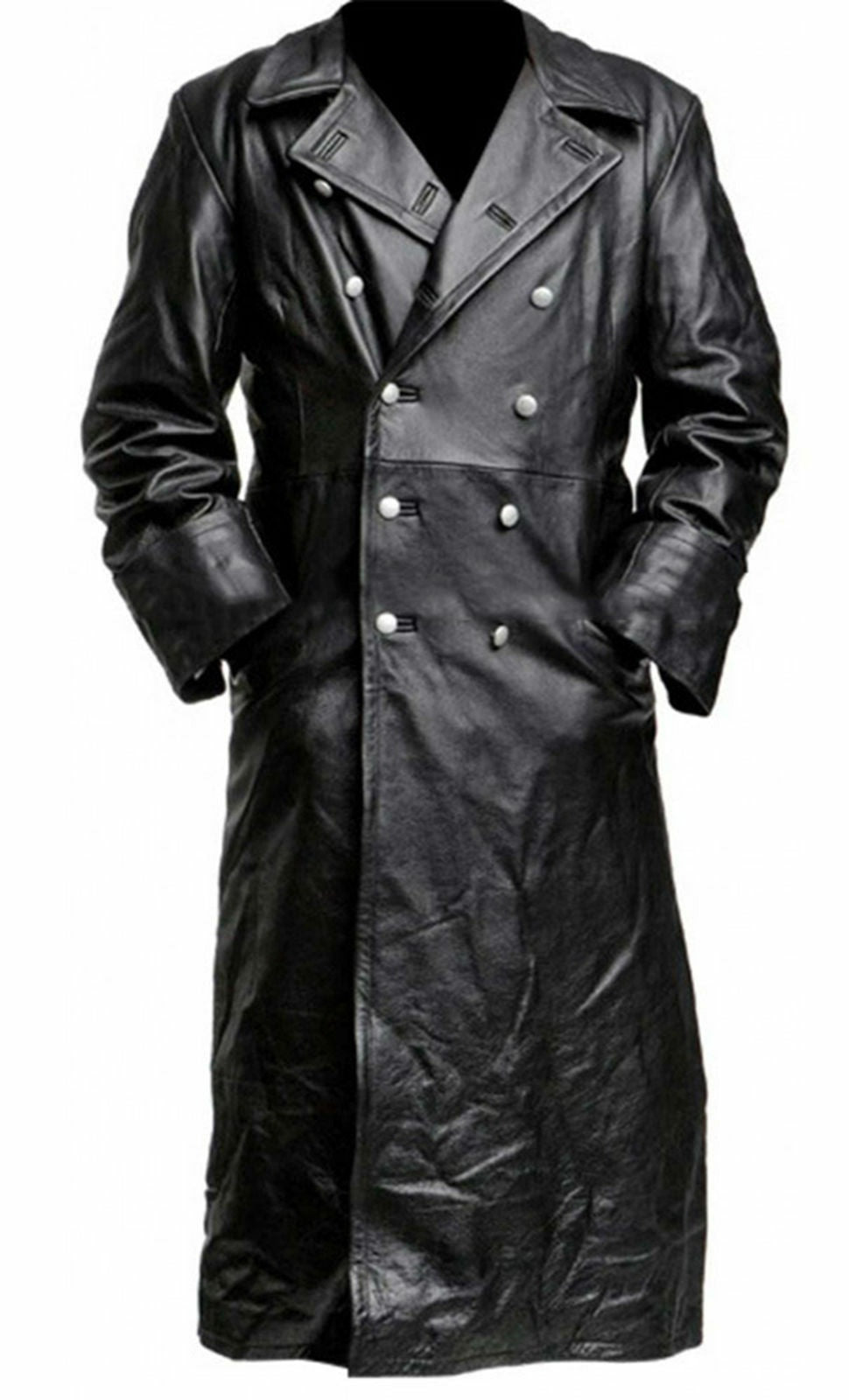 Double-Breasted Leather Coat – Timeless & Elegant