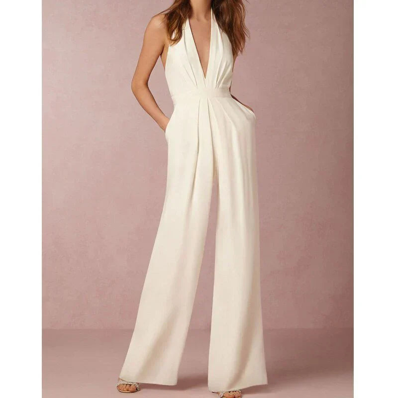 Deep V-Neck Wide-Leg Jumpsuit - Elegant & Bold