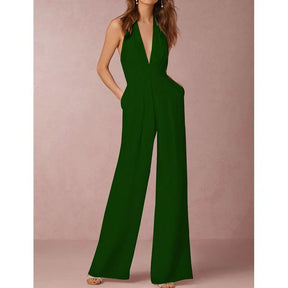 Deep V-Neck Wide-Leg Jumpsuit - Elegant & Bold