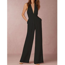 Deep V-Neck Wide-Leg Jumpsuit - Elegant & Bold