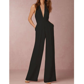 Deep V-Neck Wide-Leg Jumpsuit - Elegant & Bold