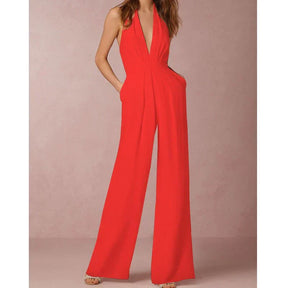 Deep V-Neck Wide-Leg Jumpsuit - Elegant & Bold