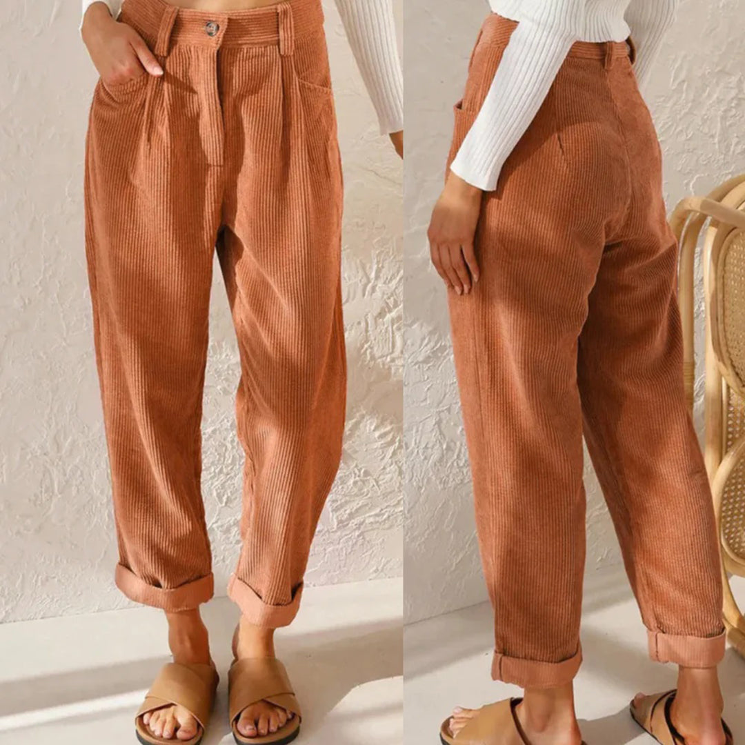 High-Waist Corduroy Trousers – Relaxed Fit