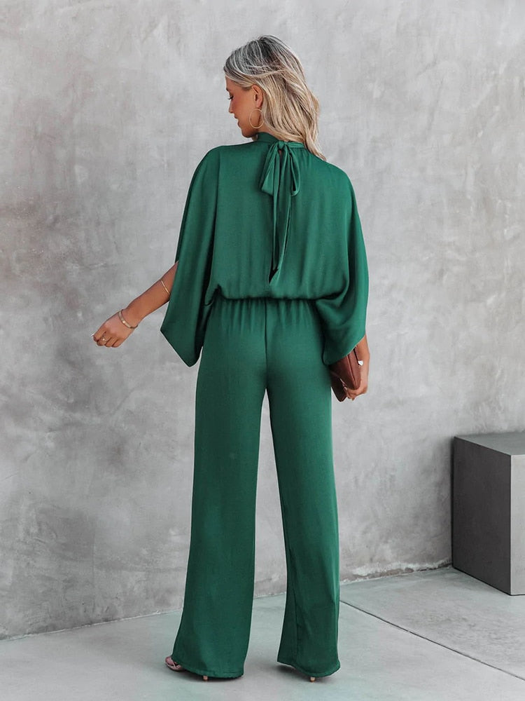 Long-Sleeve Wide-Leg Jumpsuit - Elegant & Comfortable