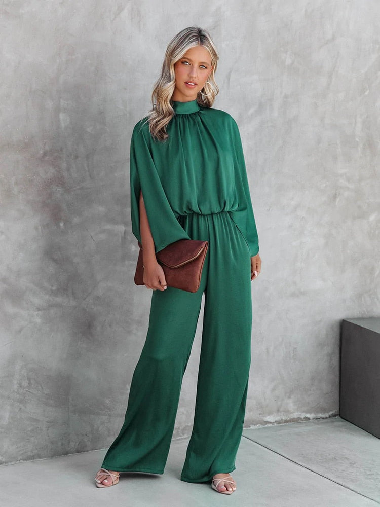 Long-Sleeve Wide-Leg Jumpsuit - Elegant & Comfortable