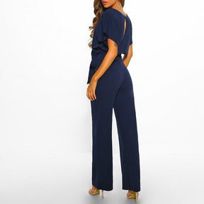 Elegant Wide-Leg Jumpsuit - Lace-Up Waist