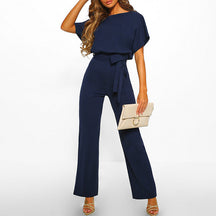 Elegant Wide-Leg Jumpsuit - Lace-Up Waist