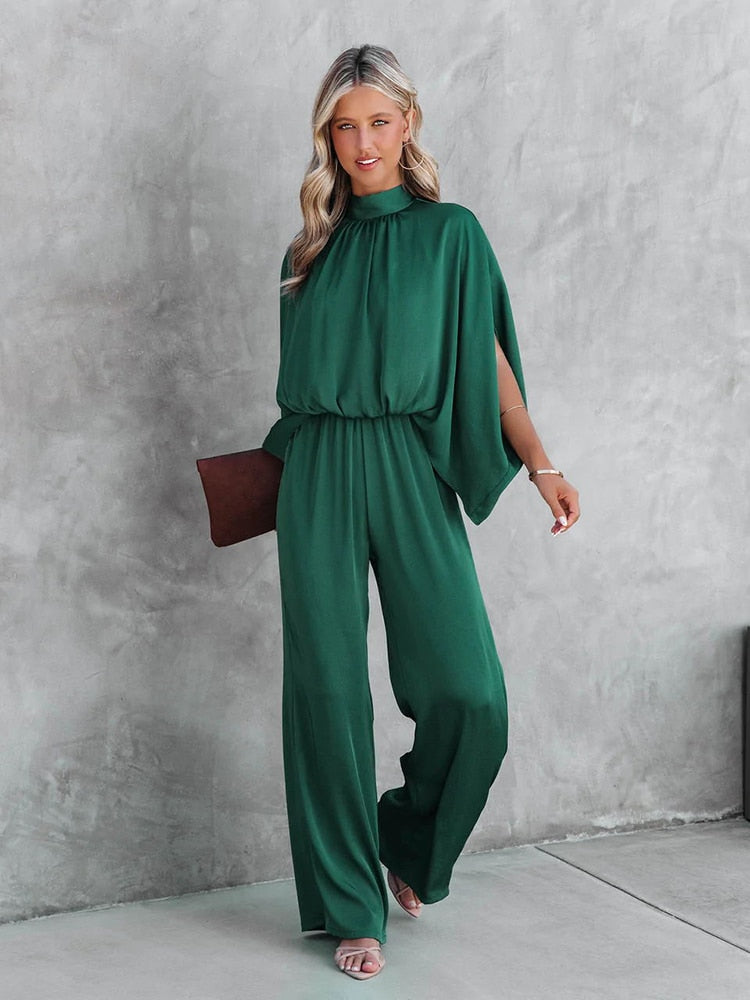 Long-Sleeve Wide-Leg Jumpsuit - Elegant & Comfortable