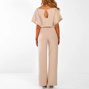 Elegant Wide-Leg Jumpsuit - Lace-Up Waist