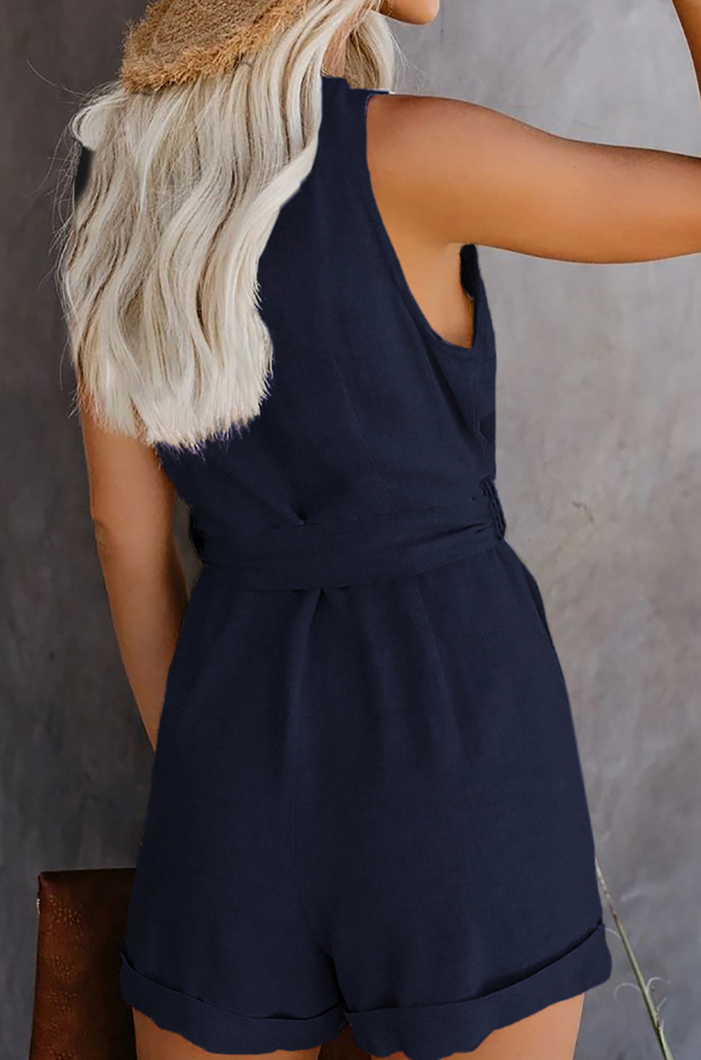 V-Neck Buttoned Romper – Chic & Versatile