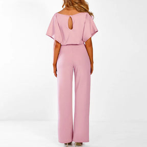 Elegant Wide-Leg Jumpsuit - Lace-Up Waist