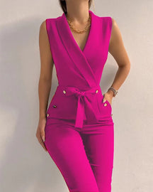 Sleeveless V-Neck Jumpsuit - Elegant & Chic