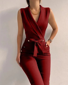 Sleeveless V-Neck Jumpsuit - Elegant & Chic