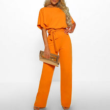 Elegant Wide-Leg Jumpsuit - Lace-Up Waist