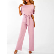 Elegant Wide-Leg Jumpsuit - Lace-Up Waist