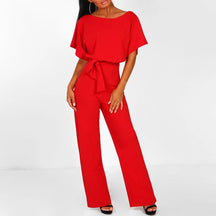 Elegant Wide-Leg Jumpsuit - Lace-Up Waist