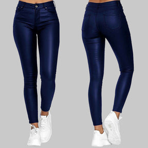 High-Waist Slim Fit Leather Trousers