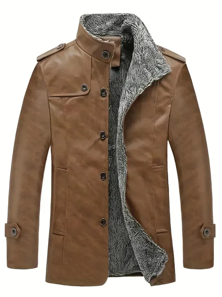 Slim Fit PU Leather Coat – Warm & Stylish