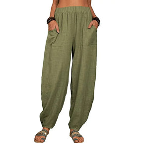 High-Waist Linen Cotton Summer Trousers