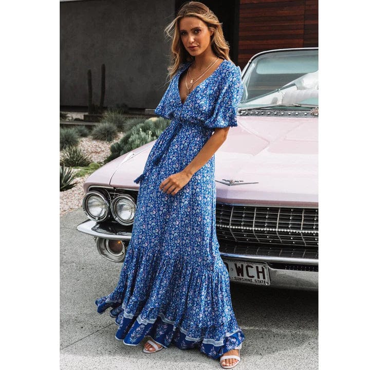 Retro Floral Maxi Dress - Elegant & Airy