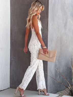 Lace V-Neck Jumpsuit - Elegant & Flattering