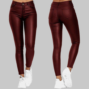 High-Waist Slim Fit Leather Trousers